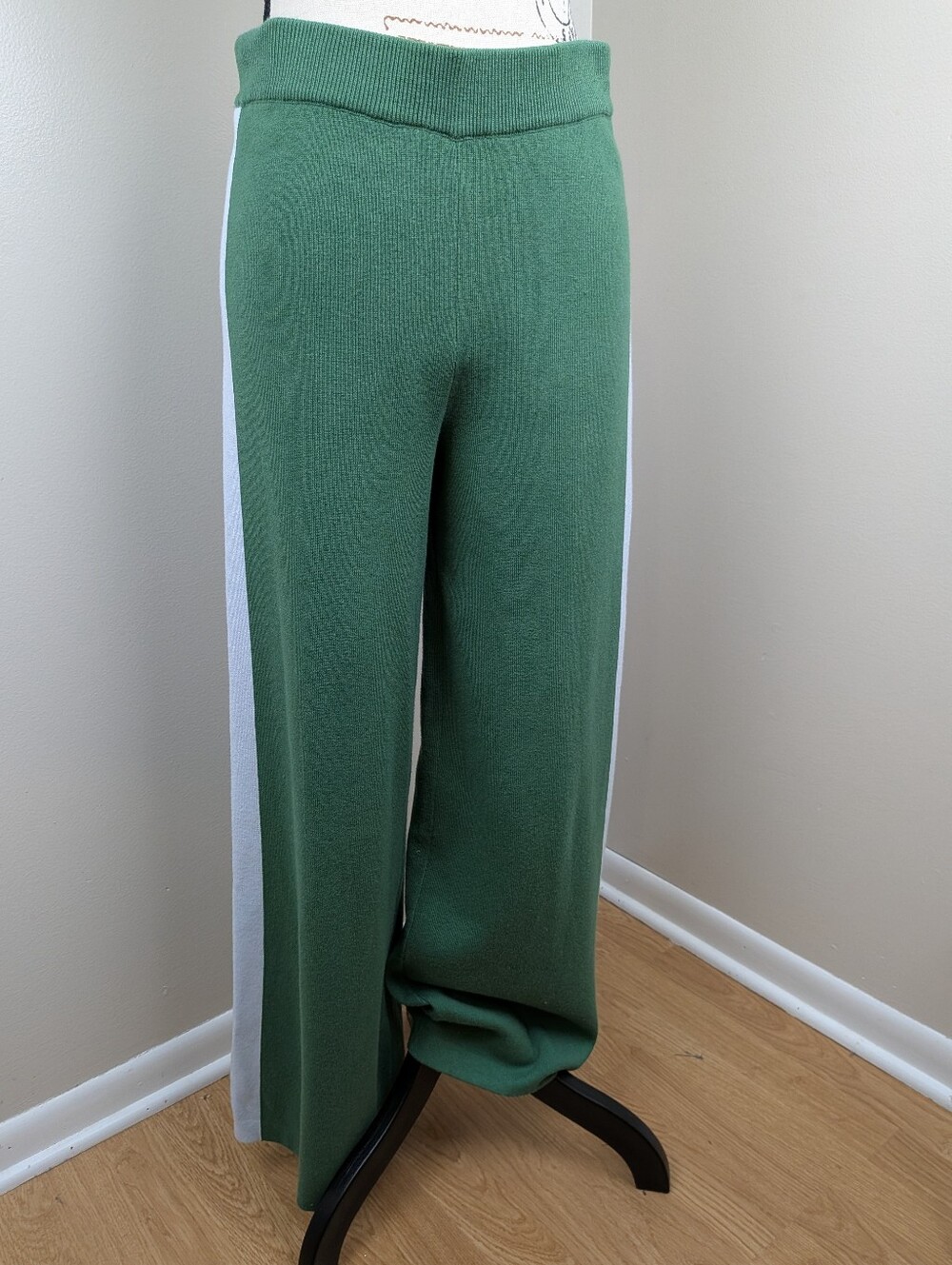 La Ligne Green Knit Wide Leg Side Stripe Sweater Pants Small Retro Streewear